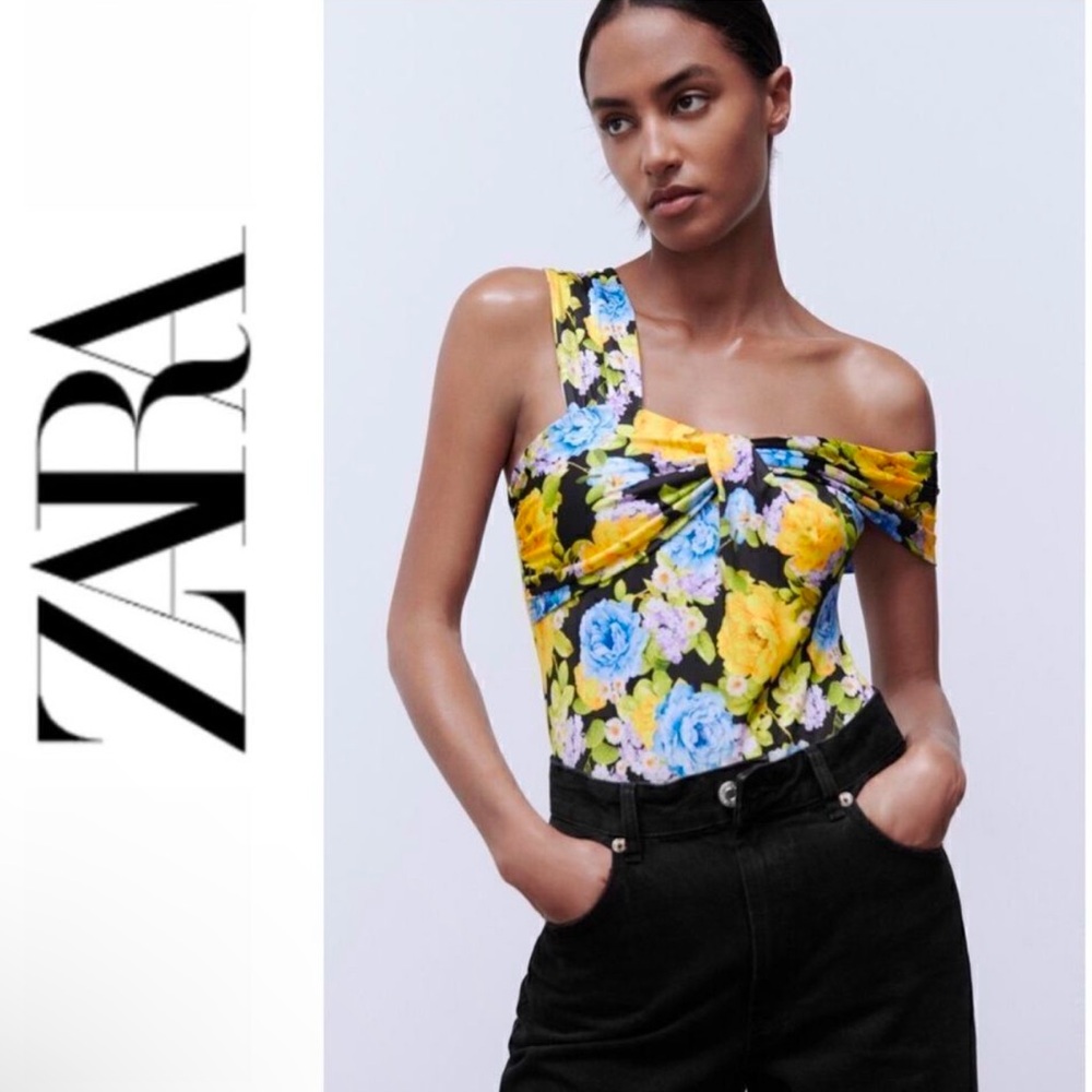 Zara Floral Bodysuit - Yellow, Blue, Black NWOT Size M